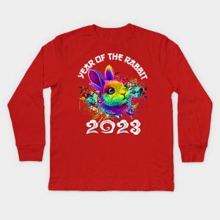 Happy Chinese New Year 2023 Year Of The Rabbit Pop Art Kids Long Sleeve T-Shirt